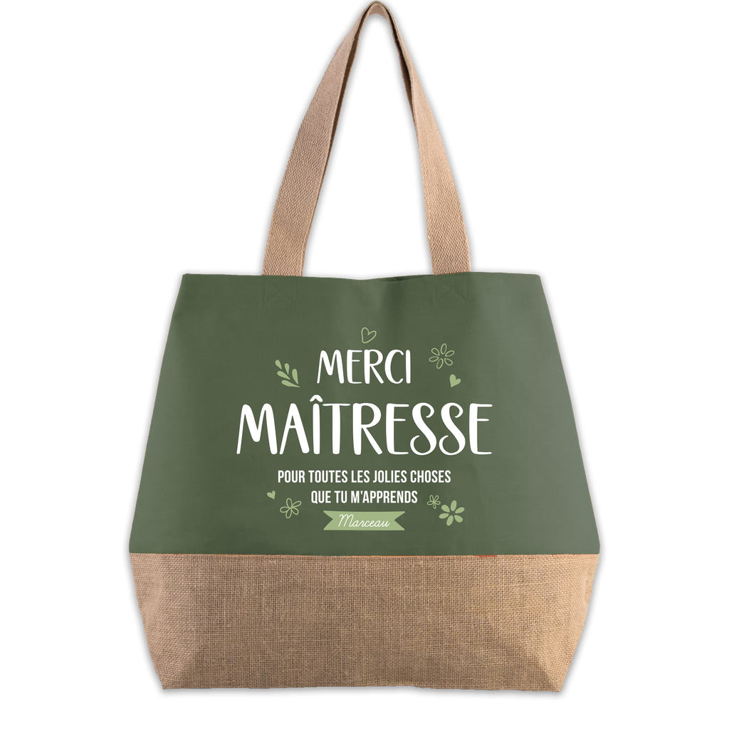 Sac cabas "Merci maîtresse" - Avec prénom