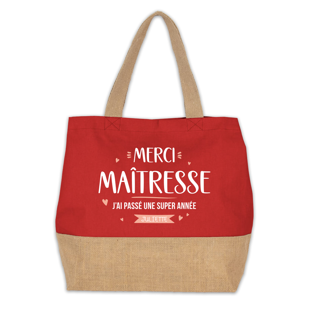 Sac cabas "Merci maîtresse" - Avec prénom